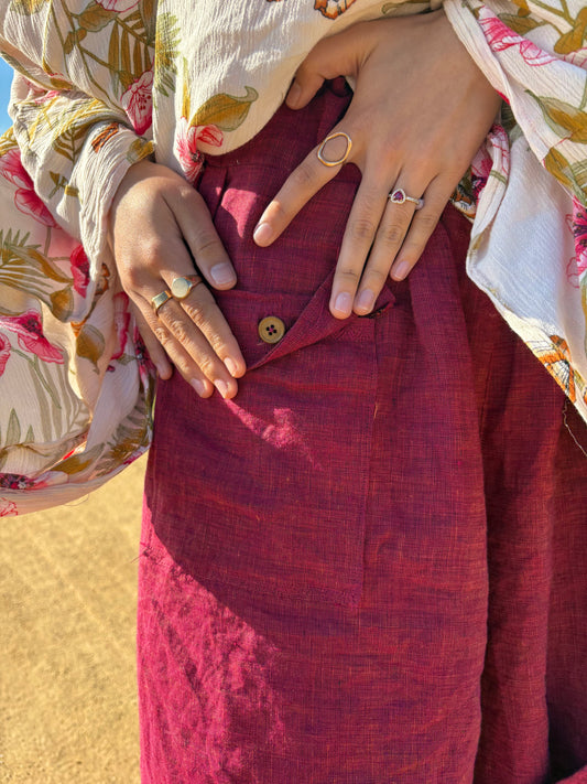 Two Tone Wine Red Linen Pants